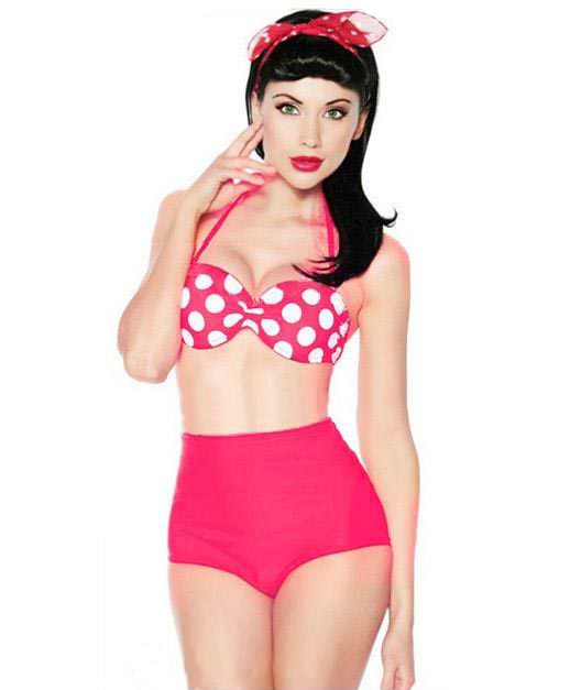 F4279Pink Monroe High Waist swimsuit